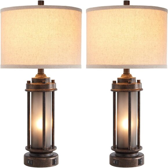 Set Of 2 Farmhouse Living Room Rustic Vintage Bedroom Nightstand Table Lamp - Picture 8 of 8
